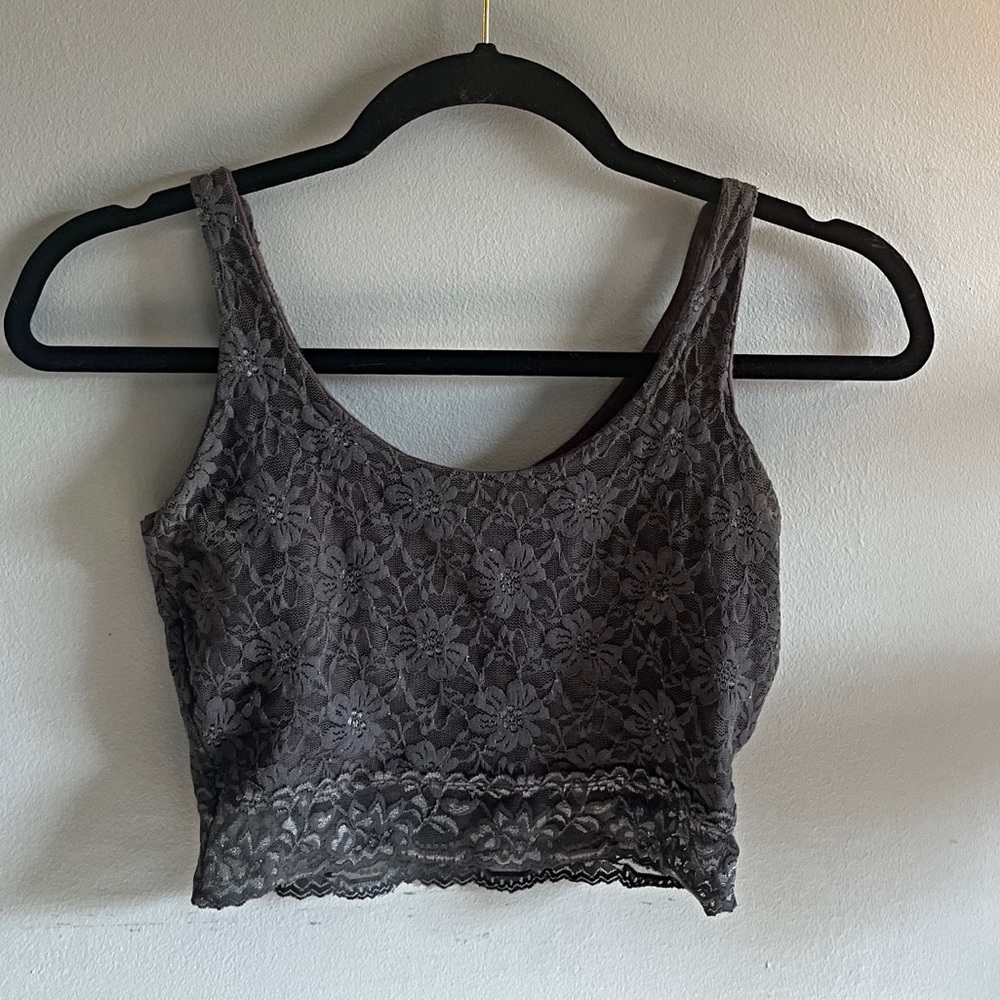 Grey Lace Crop Top